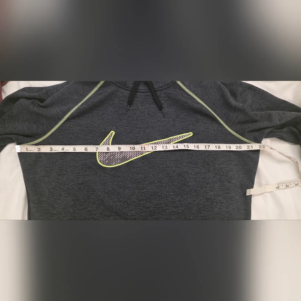 Nike Therma Fit Hoodie Dark Grey Volt Green Swoosh Size L